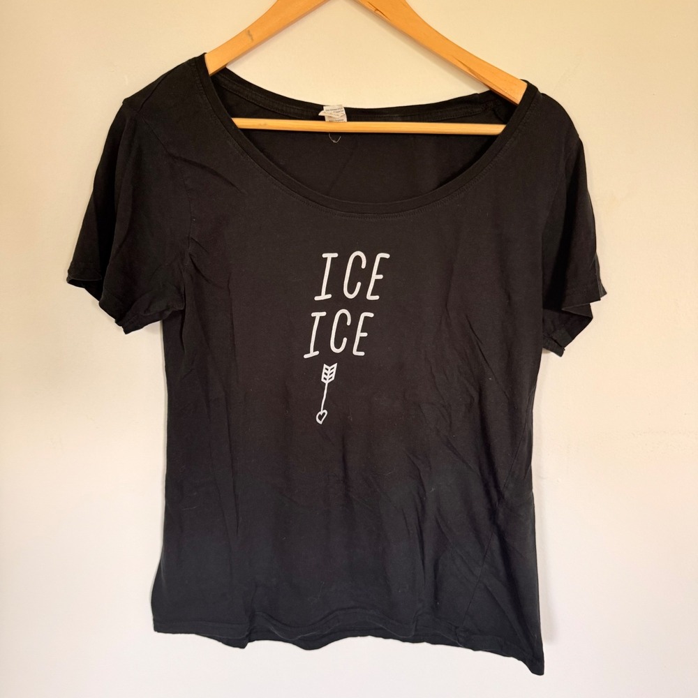 Womens Maternity Ice Ice Graphic T-Shirt Black Scoop Neck Short Sleeve Medium